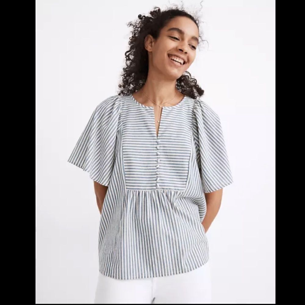 ‎Madewell courtyard flutter-sleeve top in stripe